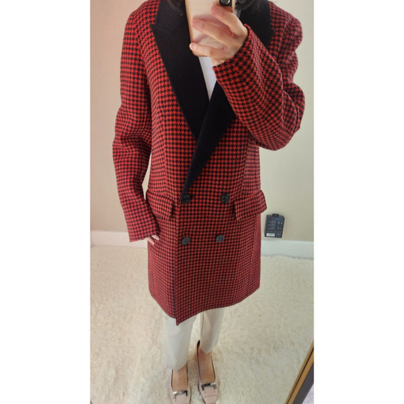 Veronica Beard Senna Houndstooth Wool & Cashmere Coat Size US4 Red Black #1J474 - Picture 3 of 12
